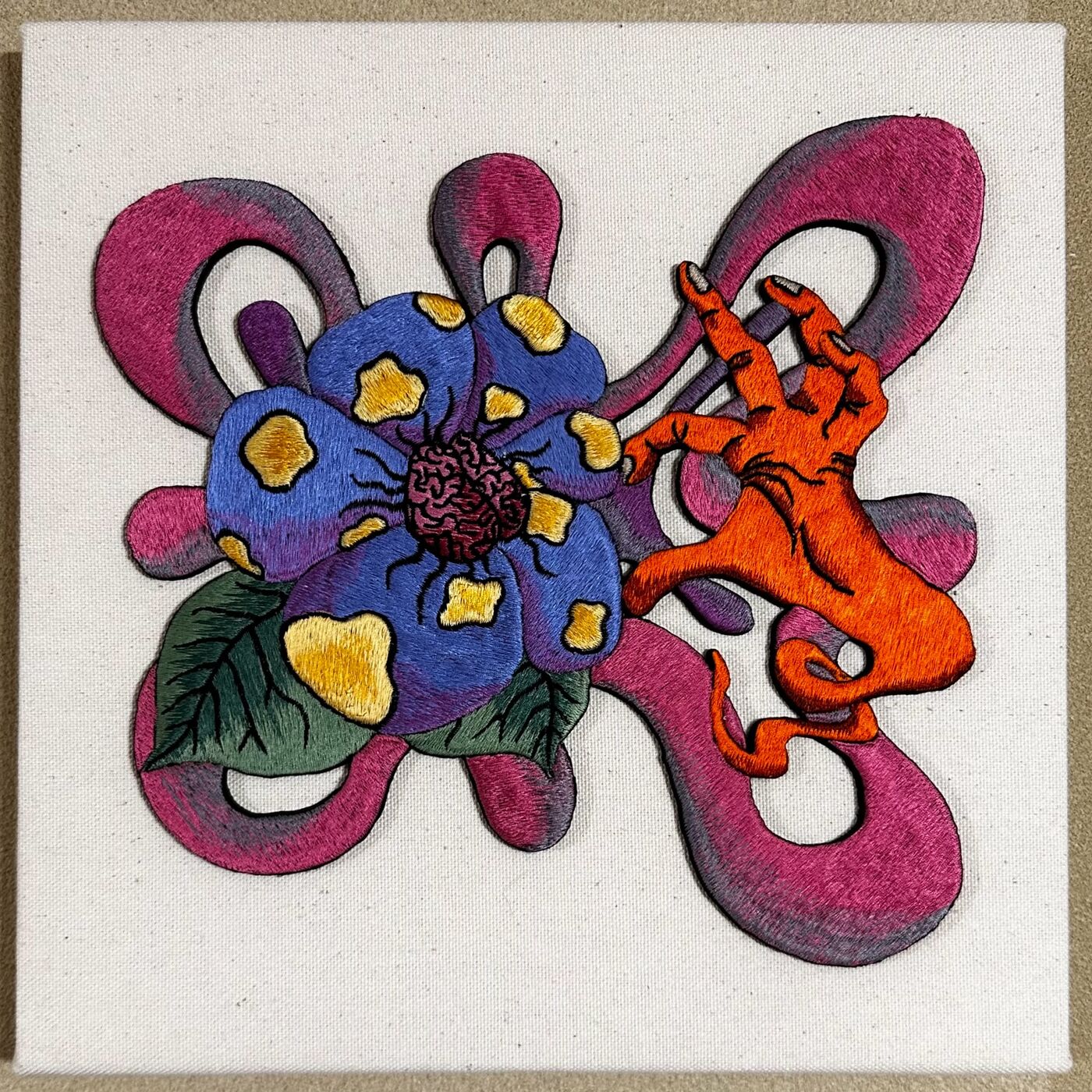 Brain Flower No.1 — canvas embroidery by the artist