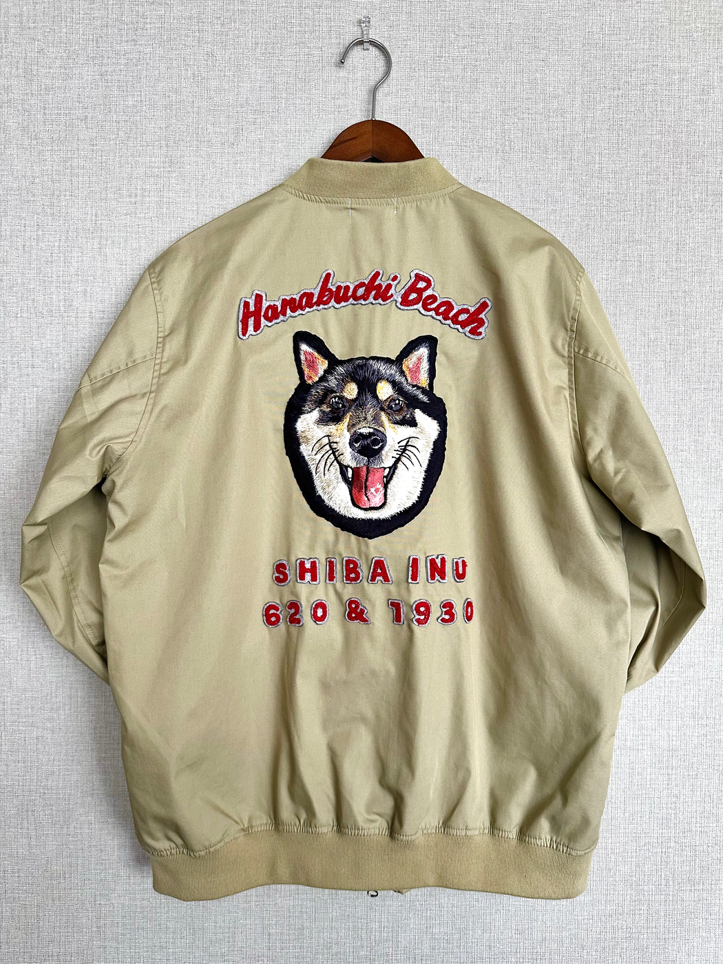 Beige sukajan embroidery, Shiba dog — Shichigahama Winery collaboration (example)